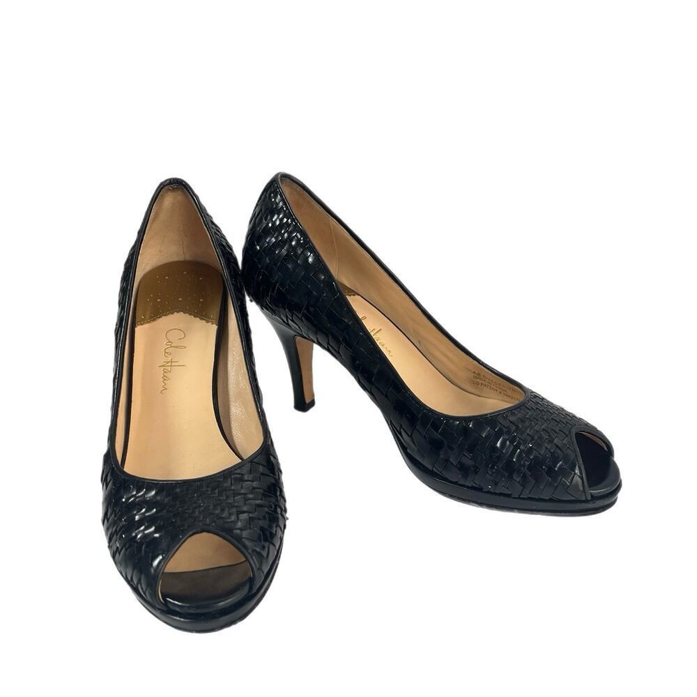 Cole Haan Air Genevieve Black Woven Peep Toe Pump High Heels Size 7B